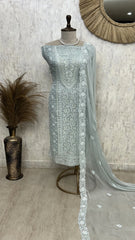 Lucknowi Georgette Unstitched Suit Set WIth Pearl Work