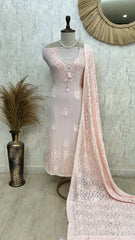 Georgette Unstitched Suit Set With Chikankari Work