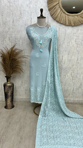 Georgette Unstitched Suit Set With Chikankari Work