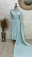 Georgette Unstitched Suit Set With Chikankari Work
