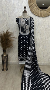 Muslin Unstitched Suit Set With Floral & Polka Print