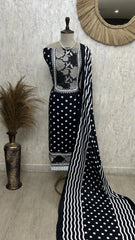 Muslin Unstitched Suit Set With Floral & Polka Print