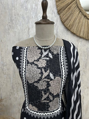 Muslin Unstitched Suit Set With Floral & Polka Print