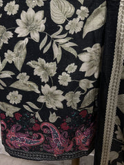 Muslin Unstitched Suit Set With Leaf Motifs Print