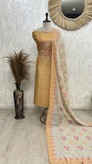 Handcrafted Linen Unstitched Suit with French Knots