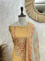 Handcrafted Linen Unstitched Suit with French Knots