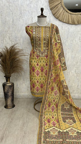 Maheshwari Unstitched Suit Set With Mirror Work