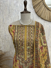 Maheshwari Unstitched Suit Set With Mirror Work