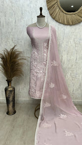Tissue Linen Unstitched Suit Set With Applique Work