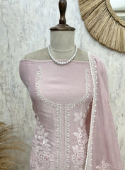 Tissue Linen Unstitched Suit Set With Applique Work
