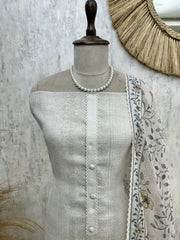 Jamdani Linen Unstitched Suit Set With Hand Work