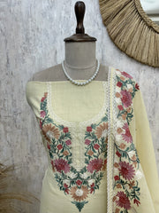 Thread Embroidered Linen Unstitched Suit Set