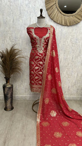 Organza Unstitched Suit Set With Banarasi Weave