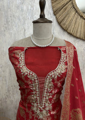 Organza Unstitched Suit Set With Banarasi Weave