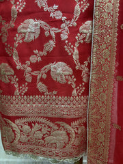 Organza Unstitched Suit Set With Banarasi Weave