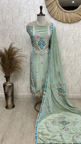 Gotta Work Tissue Silk Unstitched Suit Set