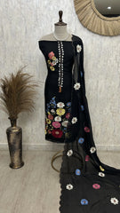 Organza Unstitched Suit Set With Floral Thread Embroidery
