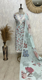 Printed Leaf Motif Jamdani Linen Unstitched Suit Set