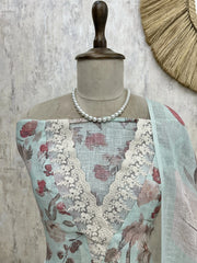 Printed Leaf Motif Jamdani Linen Unstitched Suit Set