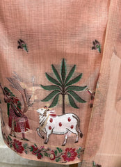 Jamdani Linen Unstitched Suit Set With Cow Motif