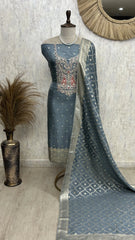 Dola Silk Unstitched Suit Set With Banarasi Work