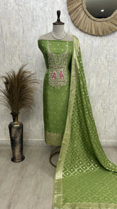 Dola Silk Unstitched Suit Set With Banarasi Work