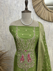 Dola Silk Unstitched Suit Set With Banarasi Work