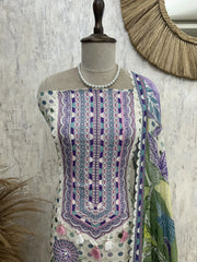 Printed Muslin Unstitched Suit Set With Lacing