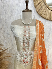 Tissue Silk Unstitched Suit Set With Hand Work