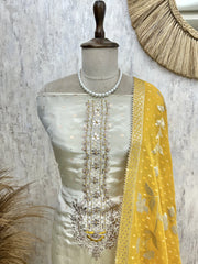 Tissue Silk Unstitched Suit Set With Hand Work