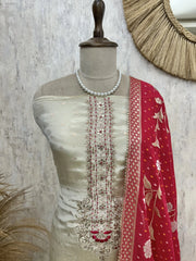 Tissue Silk Unstitched Suit Set With Hand Work