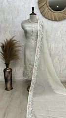 Tissue Linen Unstitched Suit Set With Thread Embroidery