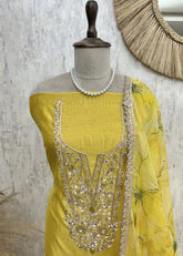 Maheshwari Unstitched Suit Set With Handwork On Neckline