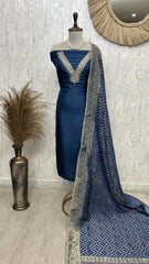 Khadi Silk Unstitched Suit Set With Katdana Work