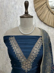 Khadi Silk Unstitched Suit Set With Katdana Work