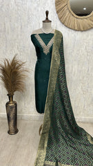 Khadi Silk Unstitched Suit Set With Katdana Work