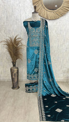 Designer Mirror Velvet Unstitched Suit