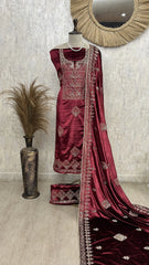Designer Mirror Velvet Unstitched Suit
