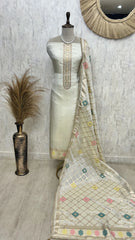 Tissue Silk Unstitched Suit Set With Embroidered Dupatta