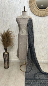 Muslin Unstitched Suit Set With Embroidered Neckline