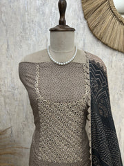 Muslin Unstitched Suit Set With Embroidered Neckline