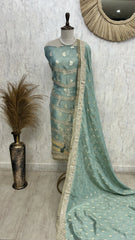 Tissue Unstitched Suit Set With Zari Work