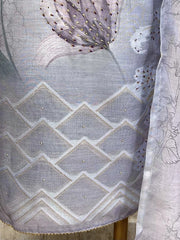 Linen Unstitched Suit Set With Embroidered Neckline & Woven Hemline