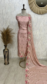 Thread Embroidered Opada Silk Unstitched Suit Set