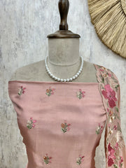 Thread Embroidered Opada Silk Unstitched Suit Set