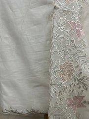 Mul Chanderi Unstitched Suit Set With Thread Embroidered Neckline