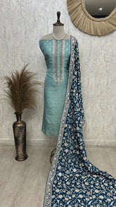 Tissue Silk Unstitched Suit Set With Parsi Dupatta