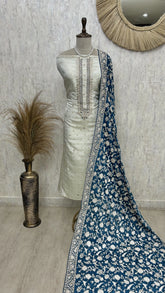 Tissue Silk Unstitched Suit Set With Contrast Dupatta