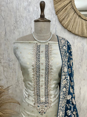 Tissue Silk Unstitched Suit Set With Contrast Dupatta