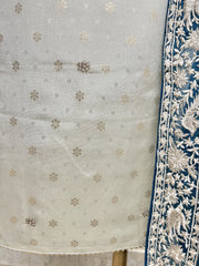 Tissue Silk Unstitched Suit Set With Contrast Dupatta